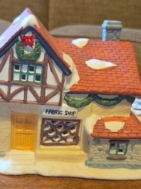Dickens Collectables Hand Painted Illuminated Porcelain Fabric Shop 6"